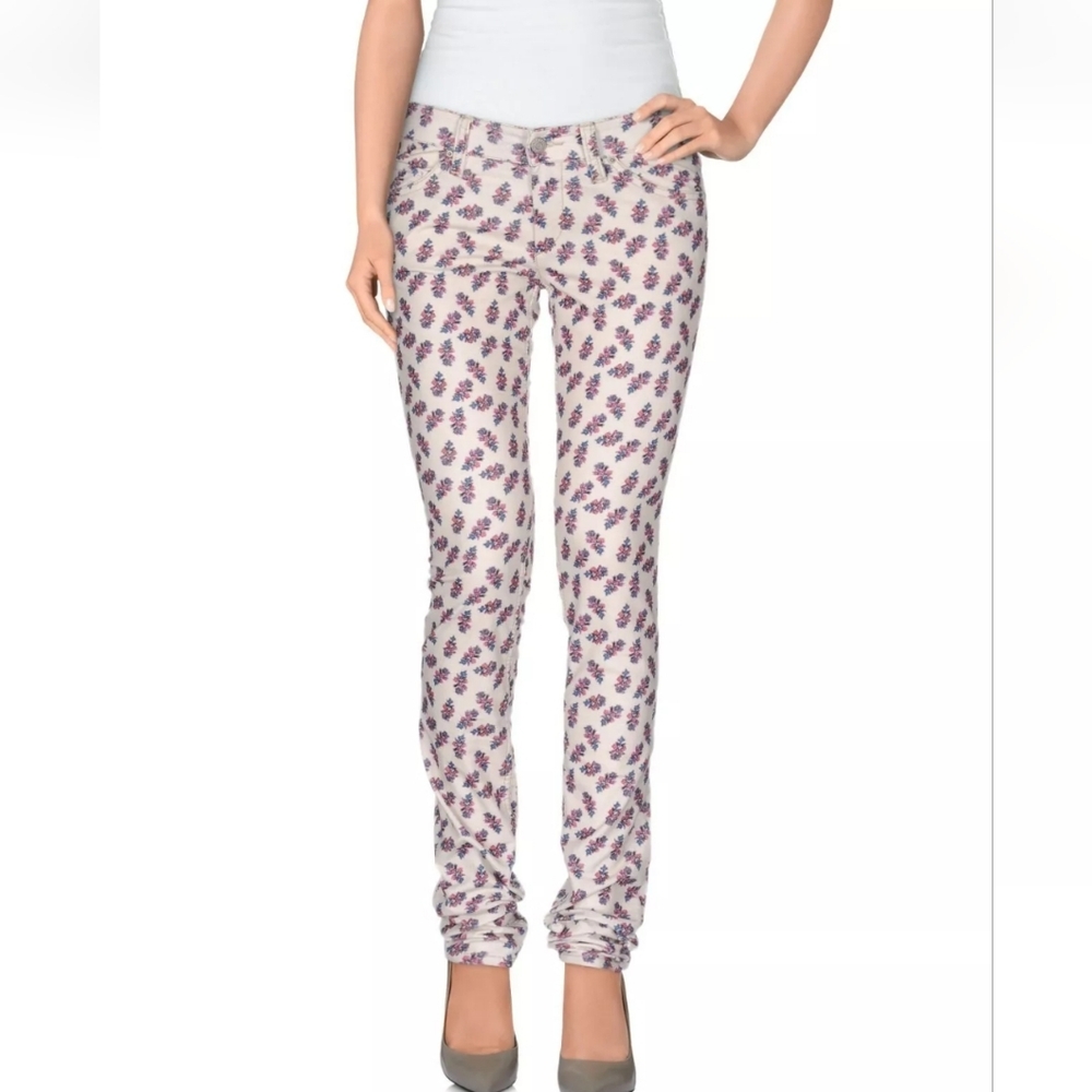 Isabel Marant Etoile Pink Floral Corduroy Skinny Jeans Chic Size EU 36/ US 4